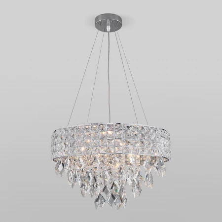 Хрустальная подвесная люстра Eurosvet 10115/5 хром/прозрачный хрусталь Strotskis