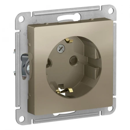 Розетка 2К+З Systeme Electric AtlasDesign 16A 250V со шторками шампань ATN000545