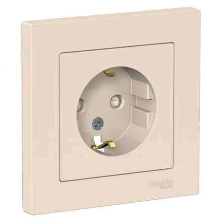 Розетка 2К+З Systeme Electric AtlasDesign 16A 250V со шторками бежевая ATN000244