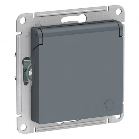 Розетка 2К+З Systeme Electric AtlasDesign 16A 250V со шторками и крышкой грифель ATN000746
