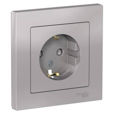 Розетка 2К+З Systeme Electric AtlasDesign 16A 250V со шторками алюминий ATN000344