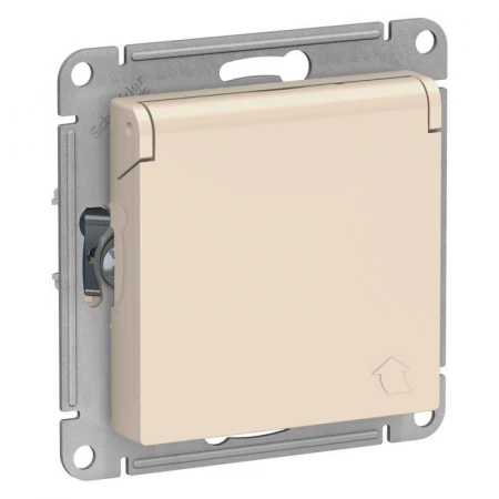 Розетка 2К+З Systeme Electric AtlasDesign 16A 250V со шторками и крышкой бежевая ATN000246