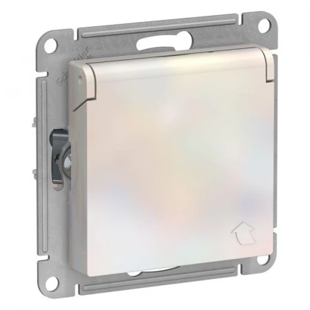 Розетка 2К+З Systeme Electric AtlasDesign 16A 250V со шторками и крышкой жемчужная ATN000446