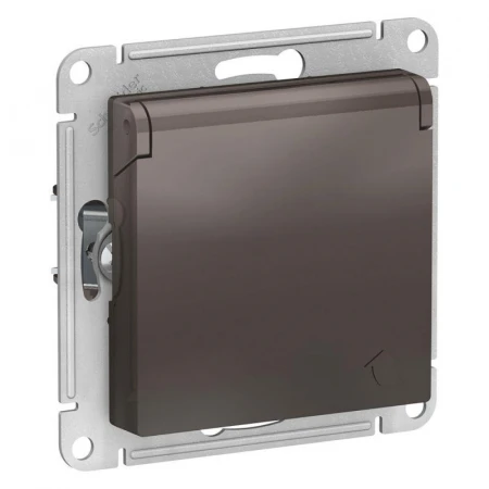 Розетка 2К+З Systeme Electric AtlasDesign 16A 250V со шторками и крышкой мокко ATN000646
