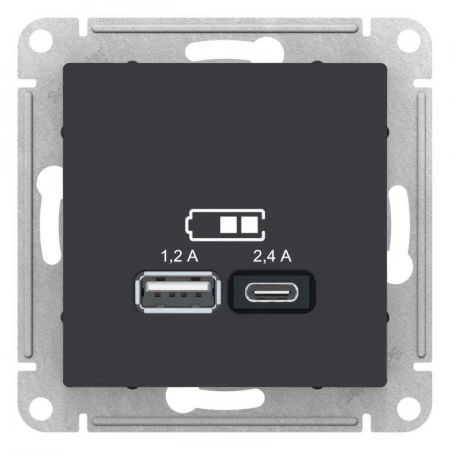 Розетка 2хUSB Systeme Electric AtlasDesign Type A+C карбон ATN001039